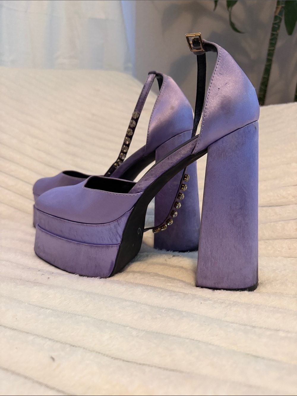 Cape Robbin Lavender Platform Block Heel Pumps with Ankle Strap